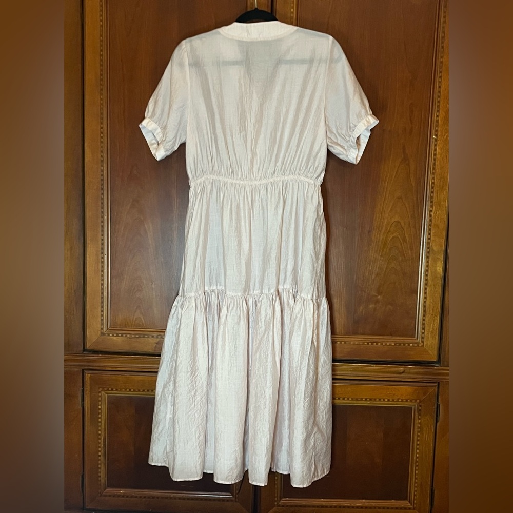 Mod Ref Light Pink/Beige Button-Front Tiered Midi… - image 3